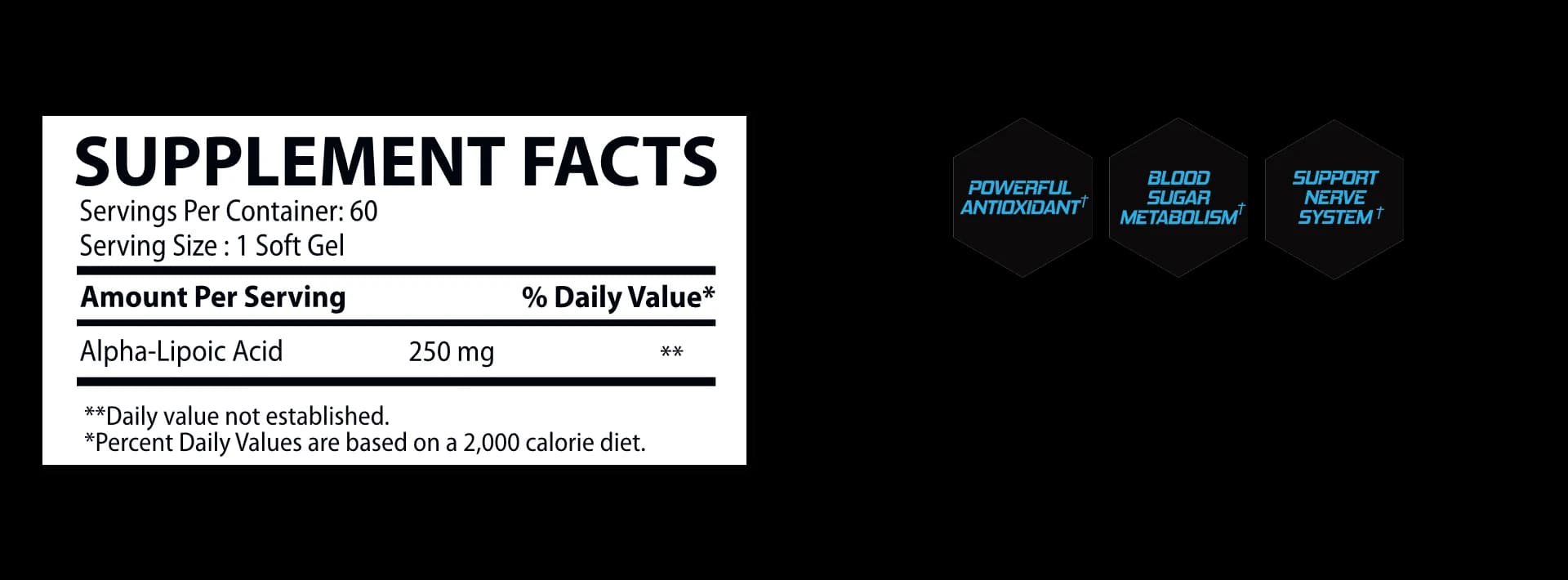 Alpha Lipoic Acid 250mg supplement facts label