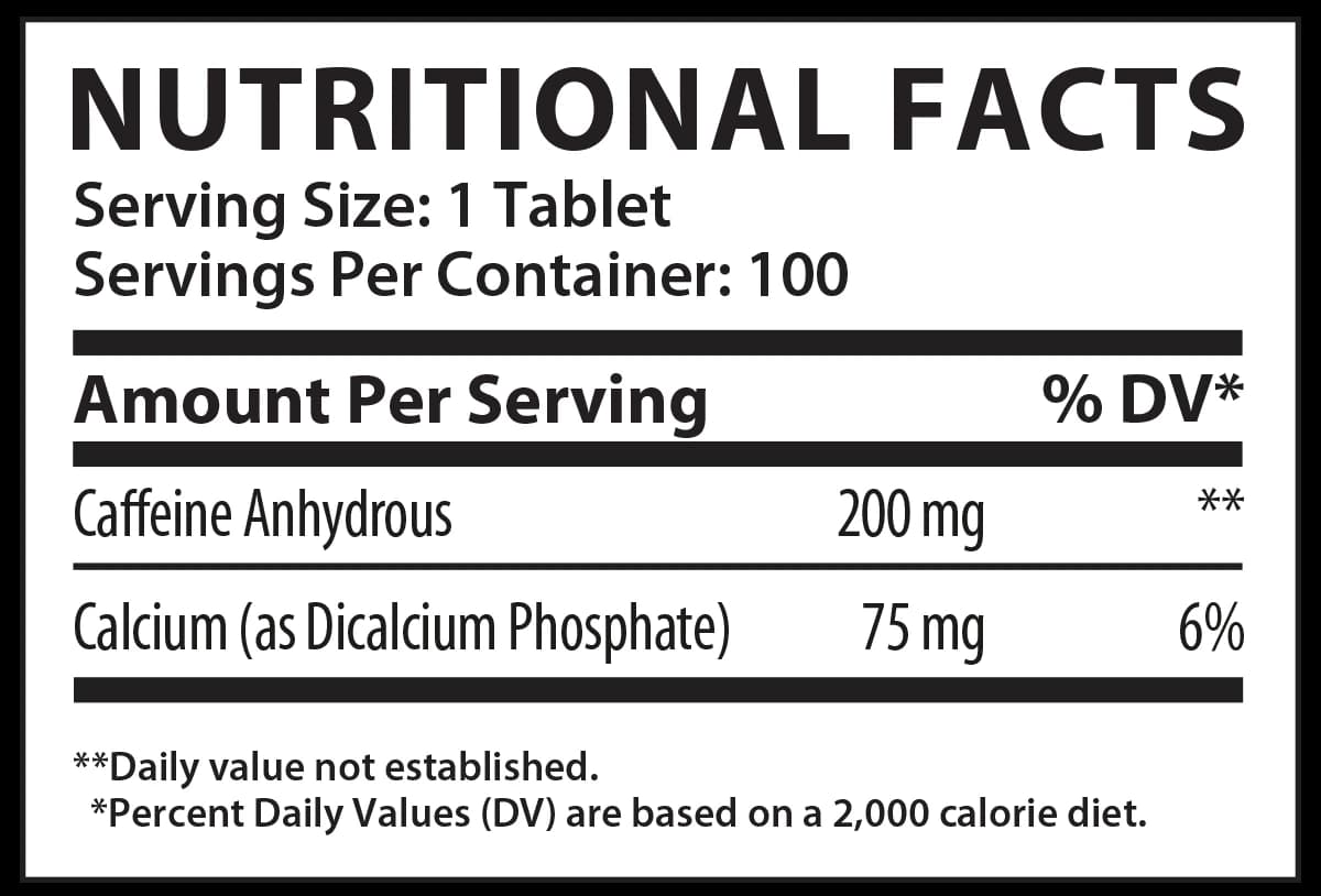 Caffeine Anhydrous supplement facts label