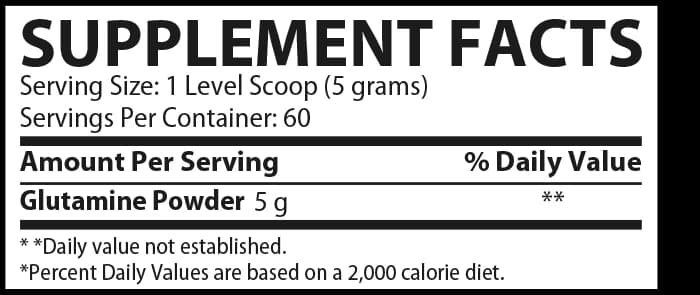 Glutamine 5000mg supplement facts label