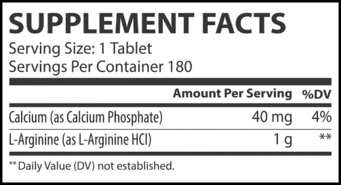 L-Arginine 1000mg supplement facts label