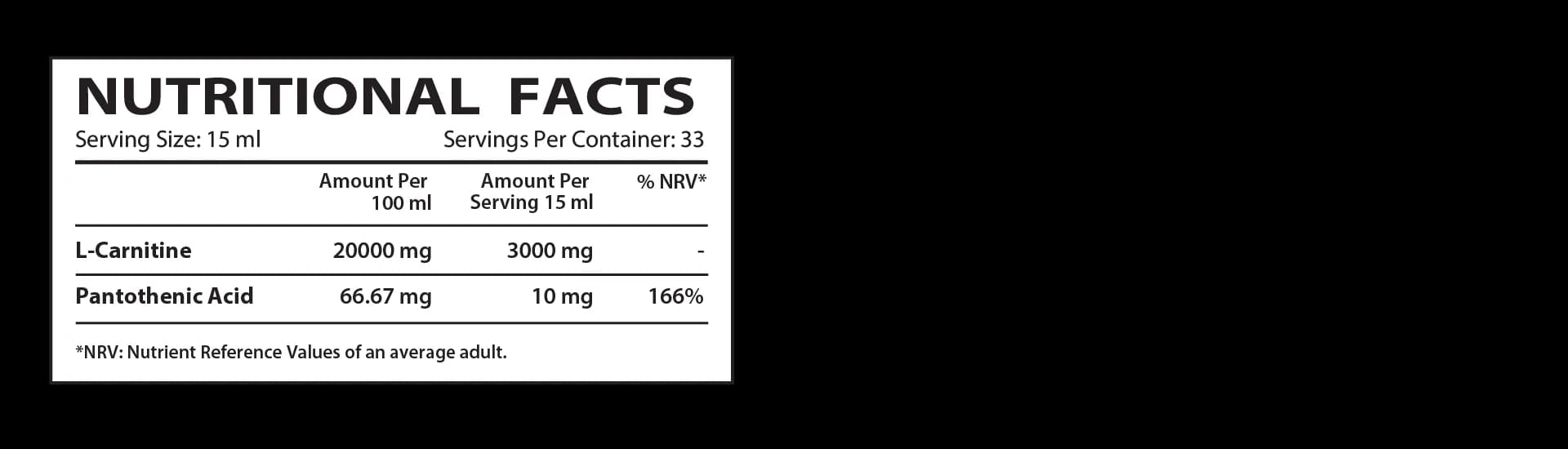 L-Carnitine Liquid 3000 mg (EU) supplement facts label