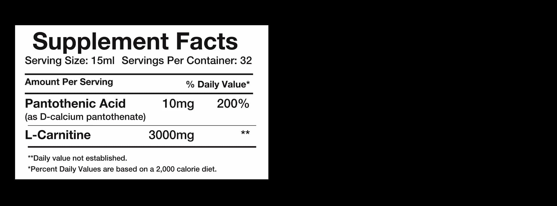 L-Carnitine Liquid 3000 mg supplement facts label