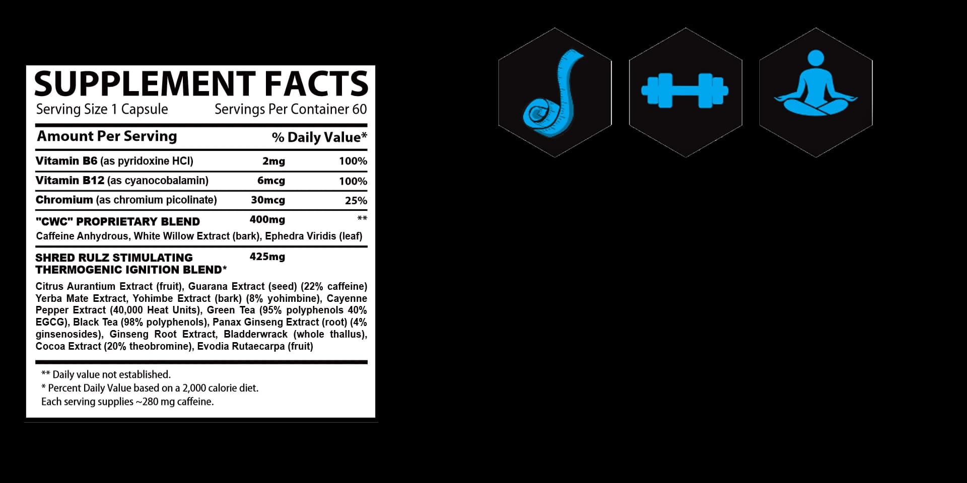 Shred Rulz supplement facts label