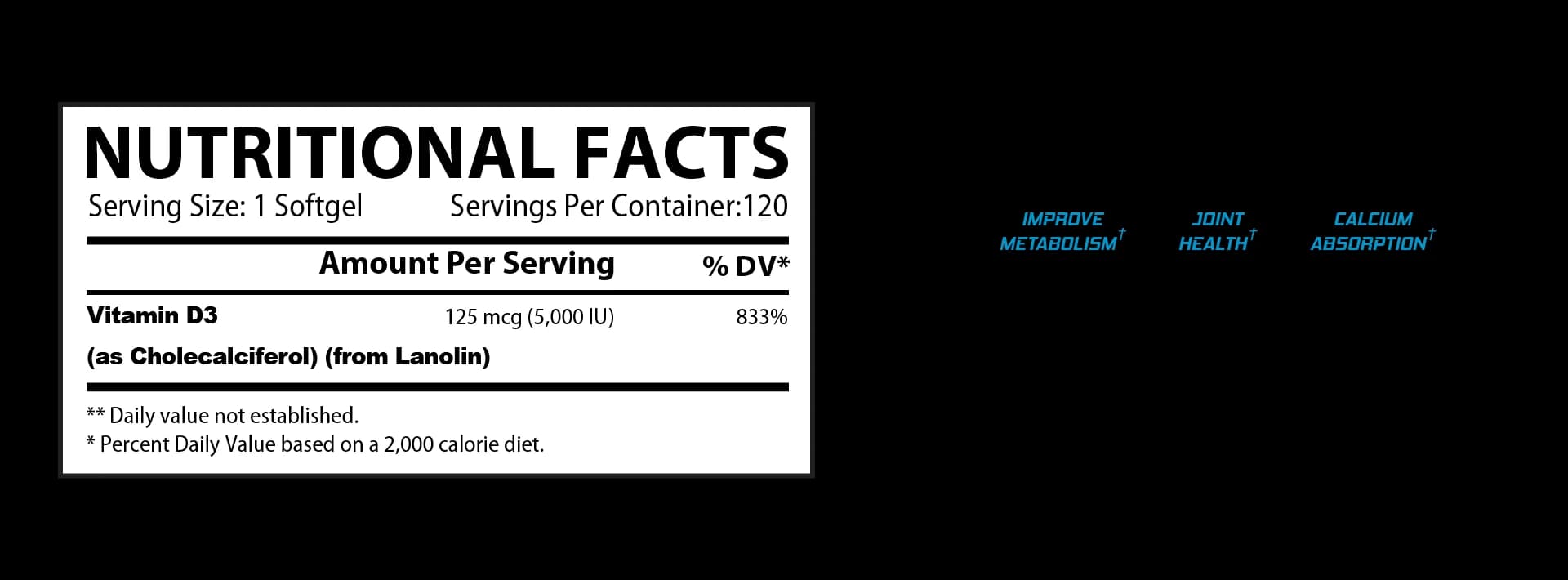 Vitamin D-3 5000 supplement facts label