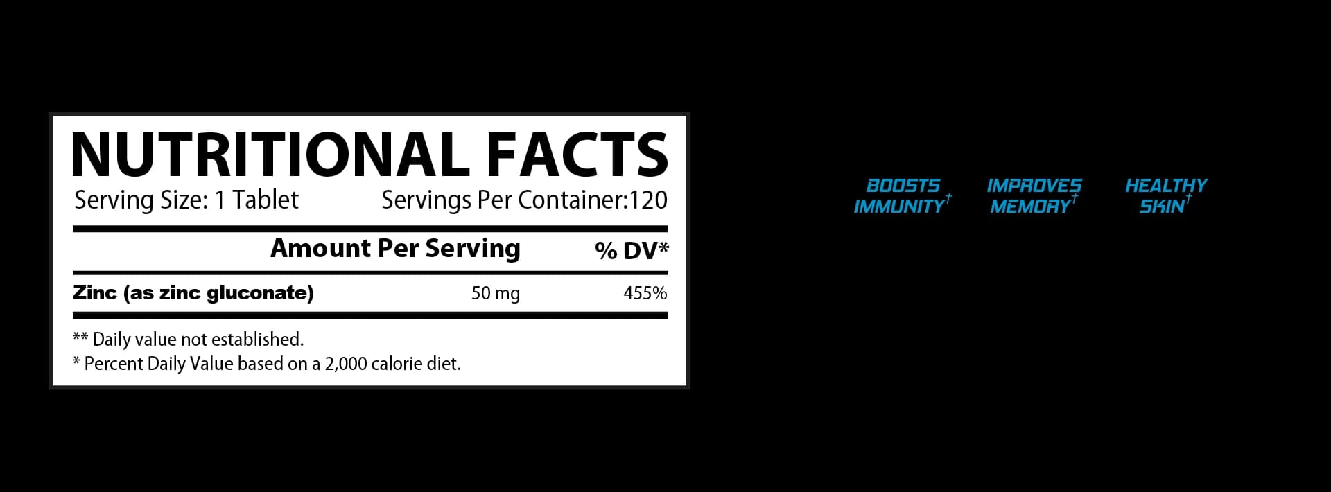 Zinc 50 mg supplement facts label