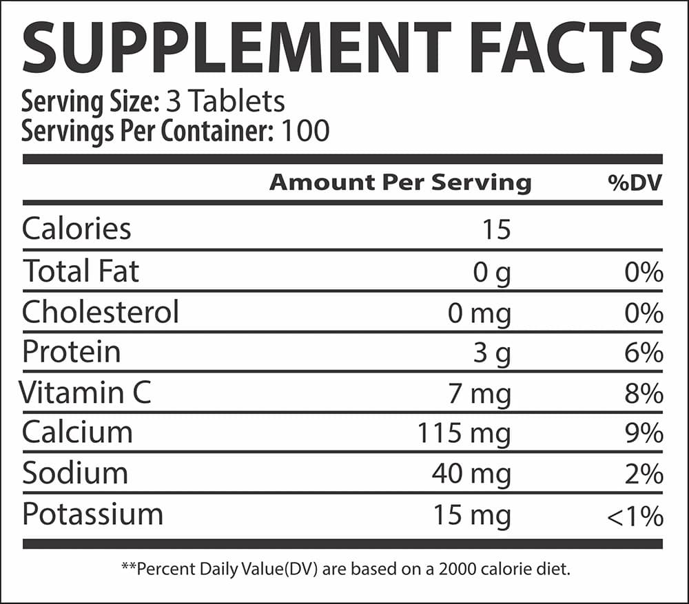 Beef Amino 300 Tabs supplement facts label