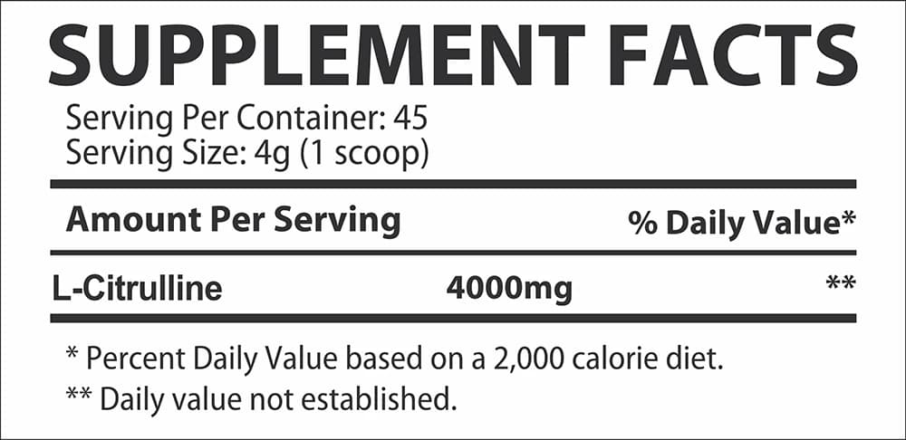 Citrulline 4000mg supplement facts label