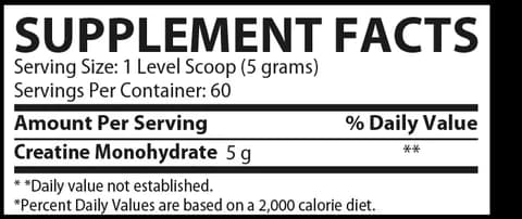 Creatine 5000mg supplement facts label