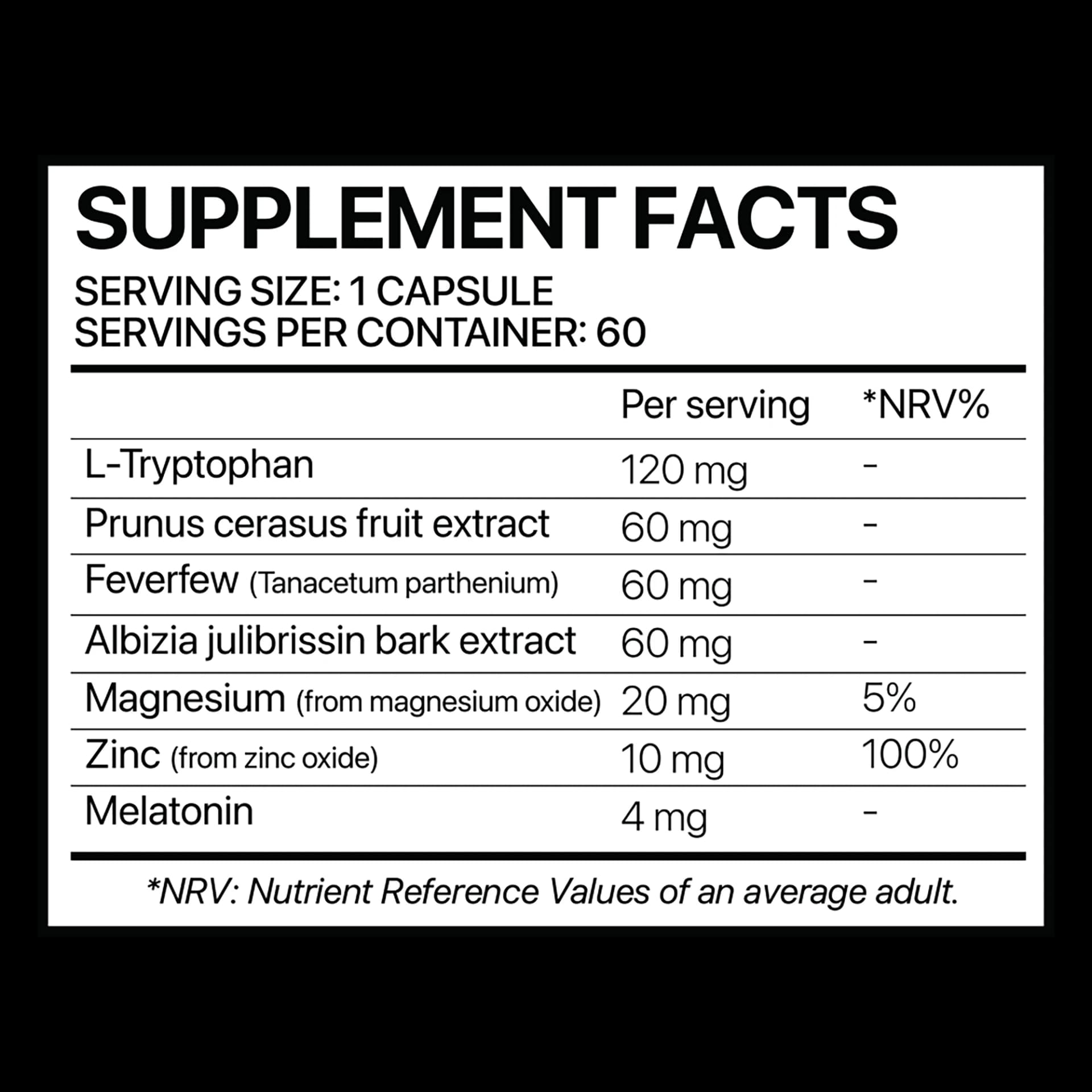 Deep Sleep – Premium Formula 60 CAPSULE supplement facts label