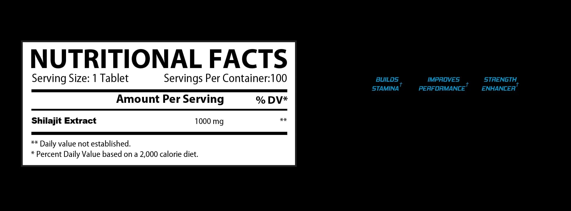 Shilajit 1000mg supplement facts label