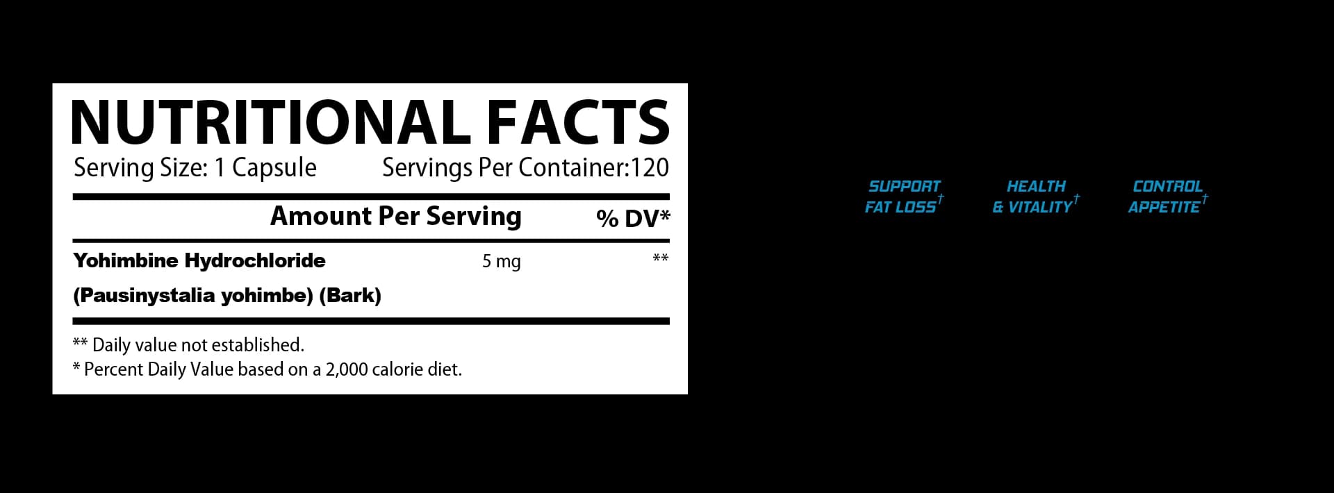 Yohimbine HCL supplement facts label