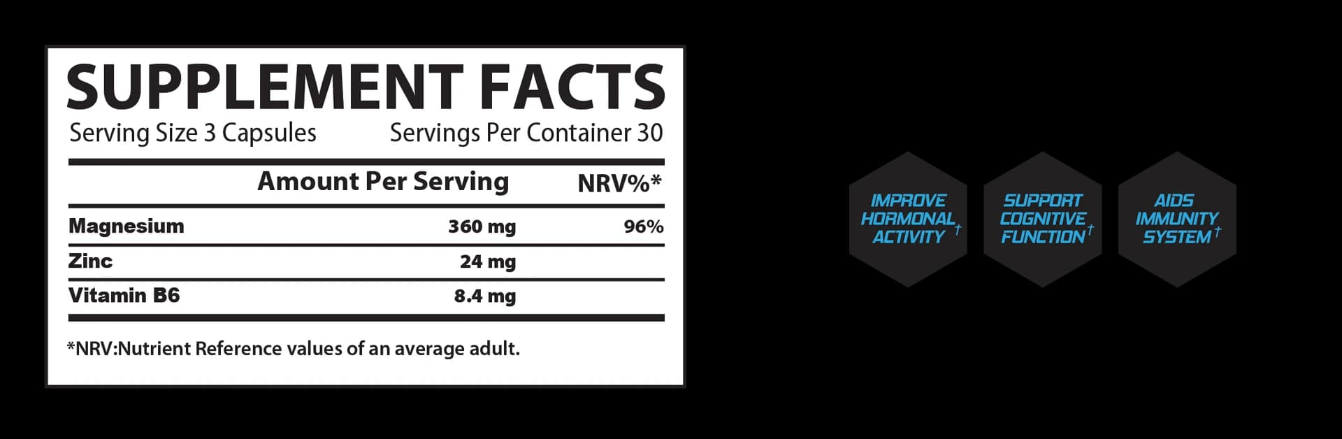 ZMB6 supplement facts label